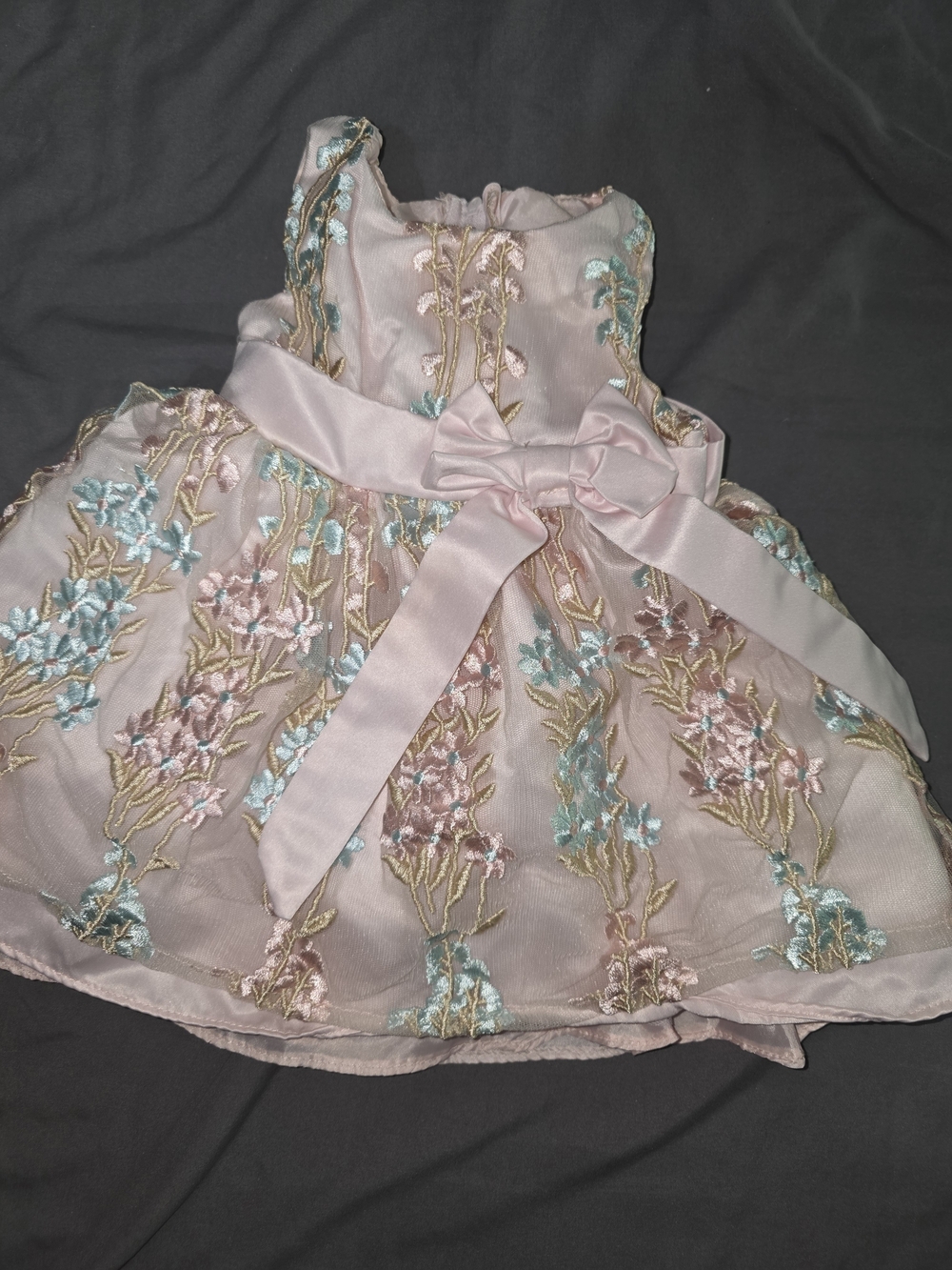 Rare Editions Pink Floral Embroidered Dress with Satin Bow